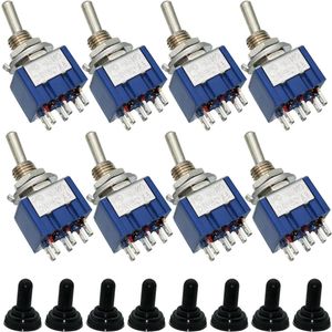 Zelfvergrendelende Tuimelschakelaar 8stuks elektronica 6pin 2posities MTS-202 momentane AAN-AAN 6mm paneeluitsparing DPDT met M6 waterdichte dop AC 250V/3A(125V 6A)