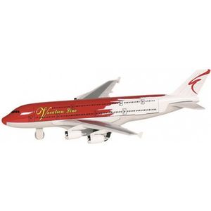 Speelgoed passagiers vliegtuig rood/wit 19 cm