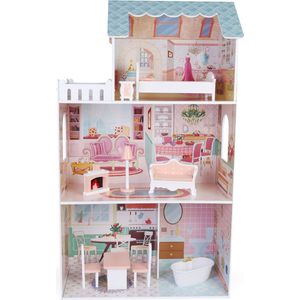 Bandits & Angels houten poppenhuis Angels City House - 3 jaar - 106 cm hoog - inclusief 10 meubeltjes - roze/blauw
