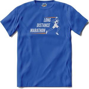 Long Distance Marathon | Hardlopen - Rennen - Sporten - T-Shirt - Unisex - Royal Blue - Maat XL