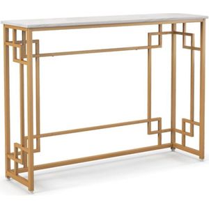 FURNIBELLA-Luxe Smalle Consoletafel – Marmeren Blad & Geometrisch Goudkleurig Metalen Frame | Stijlvolle Entreetafel