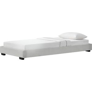 In And OutdoorMatch Houten Bed Lexie - Laag - Imitatieleer - Met bedbodem - 90x200 cm - Wit - Klassiek Design
