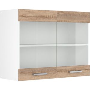 Vicco Glazen keukenkast R-Line, Sonoma/Wit, 80 cm