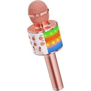 Karaoke set Draadloze karaoke-microfoon Bluetooth 4-in-1 draagbaar met led lampen dansen feest cadeau idee kinderen Roségoud