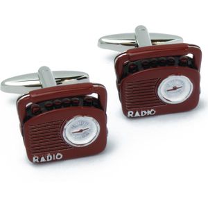 Manchetknopen - Rode Retro Vintage Radio met Zenderschaal
