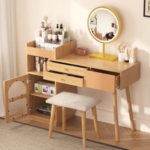 Dressoirset - kaptafel met LED-spiegel en 3-kleurige verlichting - houten kaptafel in slaapkamerstudio - 120x90x40 cm - zonder kruk