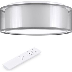 Navaris plafondlamp rond met afstandbediening - LED lamp met warm wit licht - Dimbaar - Ronde stoffen plafonnière in wit - 40 cm diameter