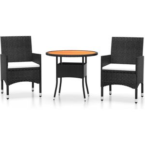 vidaXL - 3-delige - Bistroset - poly - rattan - en - massief - hout - zwart
