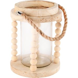 Dekoratief | Windlicht m/koordoor, naturel, hout/glas, 15x15x20cm | A245621