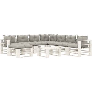 The Living Store Loungeset Pallet - 70 x 67.5 x 60.8 cm - Grenenhout - Taupe en wit