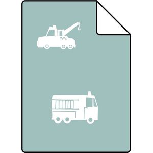 Proefstaal ESTAhome behang auto's, brandweerauto's, helikopters en kranen vergrijsd blauw - 26,5 x 21 cm - 128864-S