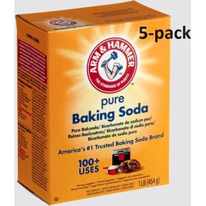 Voordeelverpakking 5 x 454 gram Baking Soda Arm & Hammer - Natriumbicarbonaat - Schoonmaak Soda - Zuiveringszout - Bicarbonaat - Baksoda - Bakpoeder - Baking Powder - Schoonmaken - Poeder