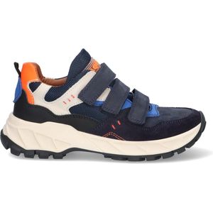 Braqeez 423922-529 Jongens Lage Sneakers - Blauw/Oranje/Grijs - Nubuck - Klittenband
