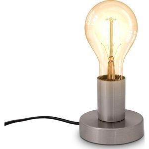B.K.Licht - Industriële Tafellamp - retro design - nikkel tafellamp voor binnen - aan/uit schakelaar - metalen bedlamp - Ø10cm - E27 fitting - excl. lichtbron