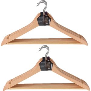 Set van 24x houten kledinghangers met broekstang - Kledingkast - Kleding opbergen - Kleerhangers