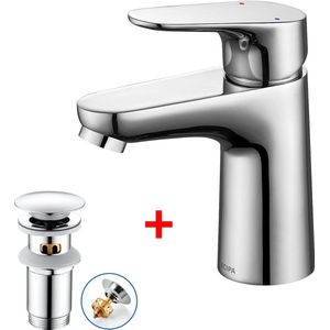 CECIPA max Wastafelkraan Mengkraan Zilver - Badkamerkraan met Pop-up Afvoerventiel - Waterbesparend - koud en warm water - Zilver