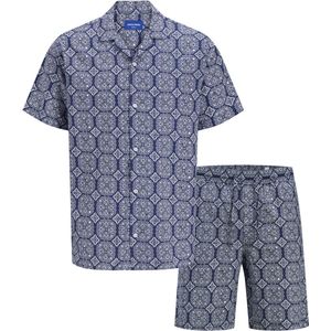 JACK&JONES JORSEERSUCKER AOP SHIRT/SHORTS SET MP Heren Overhemd - Ocean Cavern Shirt+Short
