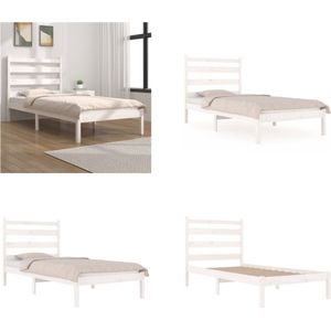 vidaXL Bedframe massief grenenhout wit 100x200 cm - Bedframe - Bedframes - Eenpersoonsbed - Bed
