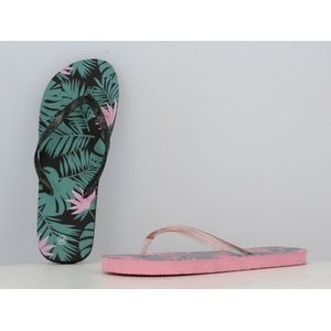 Slipper voor dames - zwart met groen/roze tekening - ideale bad / strand slipper - maat 37