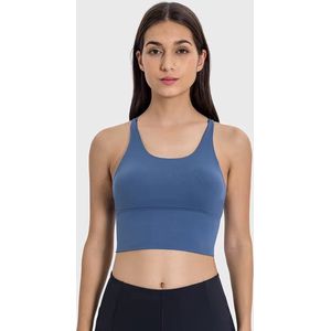 PureSquare - crop top - sportbh - sportbeha - sporttop dames - sport top dames - sportkleding dames fitnesskleding - yogakleding - Blauw - maat L - vaste bh cups - fitness - sport – yoga