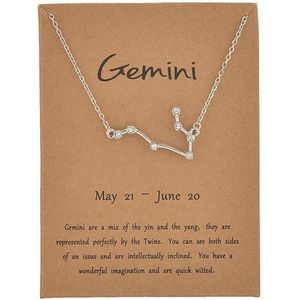 Bixorp Stars Tweeling / Gemini Ketting met Zirkonia Kristalletjes Zilverkleurig - Sterrenbeeld Hanger