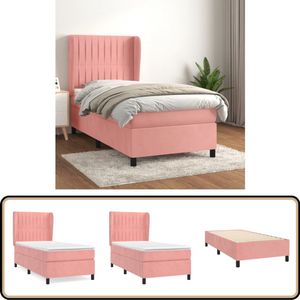 vidaXL Boxspring - Fluweel Roze - Inclusief Matras 90x190 cm Boxspringbed - Fluweel Bed - Rozenkleurig Bed - Tweepersoons Bed - King Size Bed