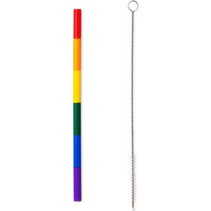Regenboog Rietjes - Multicolor - 8 Stuks - Met schoonmaakborstel - Herbruikbaar - Cocktail - Party - Bar - Longdrink - Straw - Rietjes - LHBTQ - Pride Month