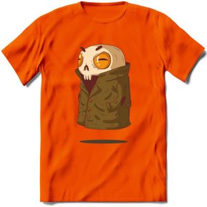 Zwevend skelet T-Shirt Grappig | Dieren halloween Kleding Kado Heren / Dames | Animal Skateboard Cadeau shirt - Oranje - 3XL