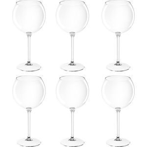 Set van 12x rode wijn/gin tonic ballon glazen transparant 650 ml onbreekbaar kunststof - Herbruikbaar - Wijnen wijnliefhebbers drinkglazen