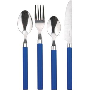 24-delige Bestekset in Zilver en Blauw – Roestvrij Staal en Kunststof Handgrepen