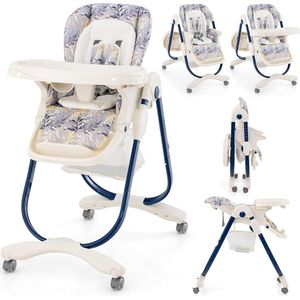 Baby Opvouwbare Kinderstoel, Babystoel met Ligfunctie, Wielen & Dubbele Blad, Opbergzak, Kinderstoel met Verstelbare Hoogte, Voetensteun & Rugleuning voor 6-36 Maanden (Marineblauw)