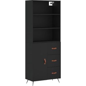 vidaXL Hoge kast 69,5x34x180 cm bewerkt hout zwart