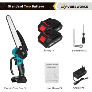 IPtrading Mini kettingzaag met 2 Accus - Snoeizaag Bladlengte 20 cm - Geschikt voor Makita Accu - Takkenzaag