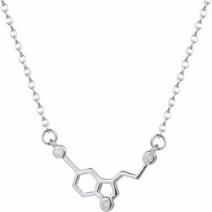 24/7 Jewelry Collection Serotonine Ketting - Molecuul - Diamantjes - Zilverkleurig