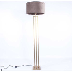 Vloerlamp vierkant met velours kap Roma | 1 lichts | taupe / bruin / brons | metaal / stof | Ø 45 cm | 165 cm hoog | staande lamp / vloerlamp | modern / sfeervol / klassiek design