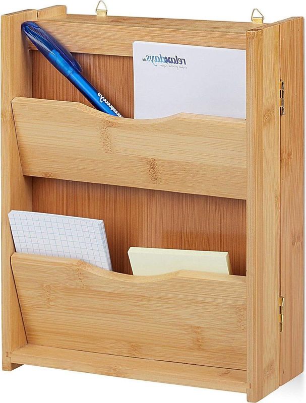 Bamboe sleutelkastje met 6 haken magnetische sluiting - om op te hangen - bureau organizer - afmetingen: 26x20x9cm - natuurkleurig