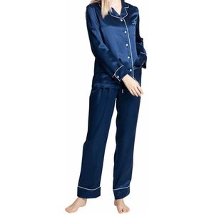 Dames zijden pyjama set , Mairne blauw, XL