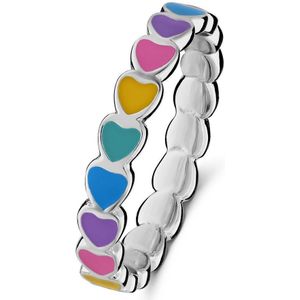Lucardi Kinder Zilveren ring gekleurde emaille hartjes - Ring - 925 Zilver - Zilverkleurig - 13 / 41 mm