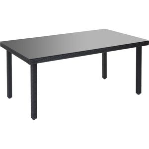 Poly-rattan tuintafel Cava, eettafel met glazen blad, 160x90x74cm ~ antraciet