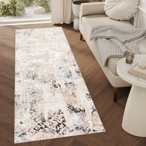 Tapiso Crystal Loper Tapijtloper Beige Gang Laagpolig Vloerkleed Maat- 80x300