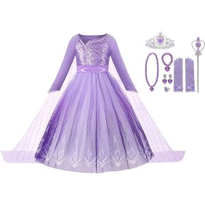 Prinsessenjurk meisje - Elsa jurk - Elsa jurk - Het Betere Merk - Kroon - Tiara - Toverstaf - Juwelen - Handschoenen - maat 122/128 (130) - carnavalskleding - cadeau meisje - verkleedkleren meisje - kleed - prinsessen speelgoed