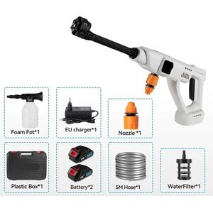 Hogedrukreiniger - Terrasreiniger - Accu - Elektrische Waterdrukspuit - 100Bar - 6-in-1 Spuitkop – Met 2 Accu’s en Opbergbox – Voor Auto en Tuin - Draadloos Spuitpistool