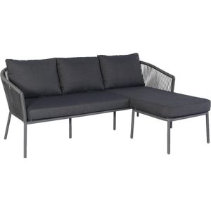 LaZubia Gardenlounge sofa - chaise longue - antraciet - stalen frame - wicker koord - 5 kussens - donkergrijs