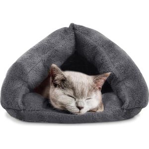 JK24 - Kattenbed machinewasbaar warme fleece slaapzak klein huisdier grot bed puppy kitten huisdier indoor sluimerslaap zacht pluche kalmerend bed tent huis -donkergrijs met gratis verzending