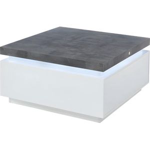 Salontafel HALO II - 2 lades - Gelakt MDF - Met LED-verlichting - Wit en beton L 90 cm x H 45 cm x D 90 cm