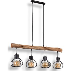 Belanian.nl -  Industrieel, vintage  hanglamp zwart, donker hout, 4 lichts,Scandinavisch Boho-stijl  E27 fitting , modern, retro, Hanglamp voor  Eetkamer, slaapkamer, woonkamer