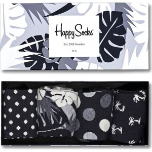 Happy Socks sokken - Happy Black White Gift Box (4-pack) - Unisex - Maat: 36-40