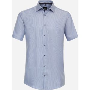VENTI modern fit overhemd - korte mouw - dobby - blauw - Strijkvrij - Boordmaat: 46