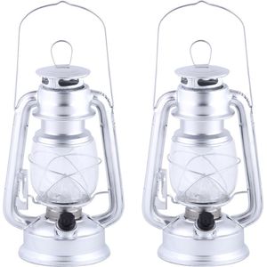 Set van 3x stuks LED stormlantaarn/windlicht zilver op batterijen 11,5 x 15 x 24 cm - Tuin lantaarns met LED verlichting