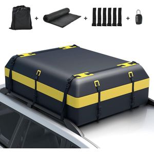 COSTWAY Dakkoffer voor auto, dakkoffer, waterdicht, met 6 deurhaken, cijferslot, antislip mat en draagtas, opvouwbare daktas, bagagebox voor auto's, bestelwagens, SUV's, geel, 600 liter